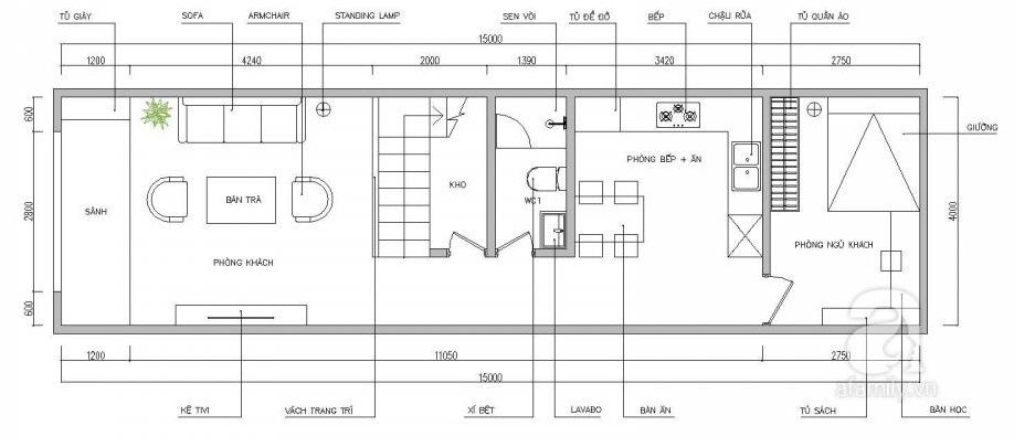 Tư vấn nhà diện tích 4x15m